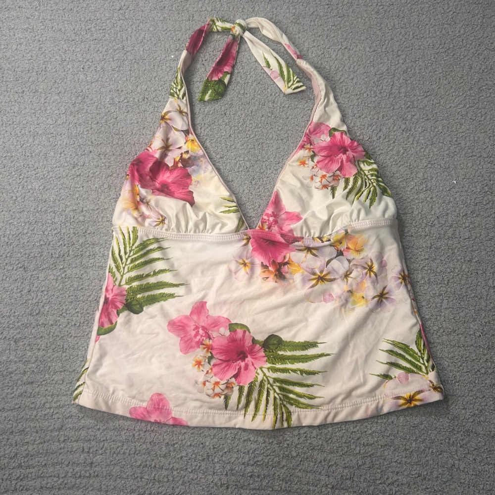 Athena Tankini Top Halter Tropical Floral 12 Pink Cream Hibiscus Swimwear Beach
